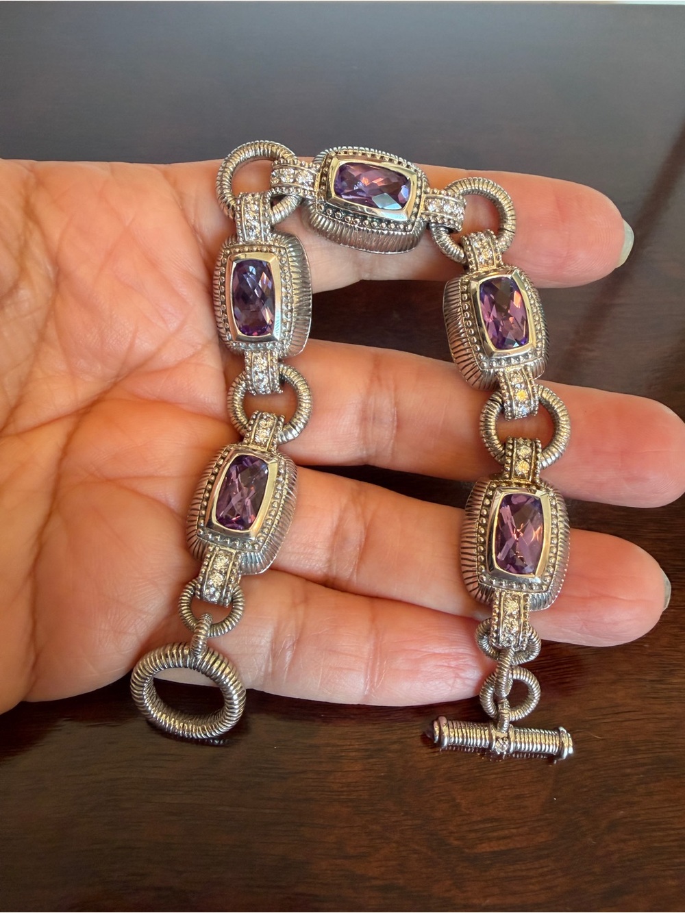 judith ripka sterling silver amethyst bracelet approximately 51grams